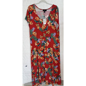 Ronni Nicole Dress Women's Size 2X Floral jungle Print Maxi Short sleeve Red NWT